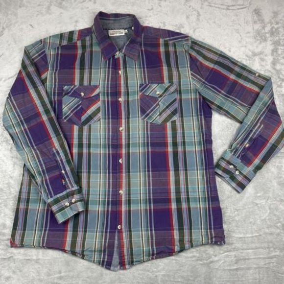 VTG COLOURS‎ BY ALEXANDER JULIAN PURPLE GREEN PLAID SHIRT XXL 90s Y2K - Picture 1 of 7